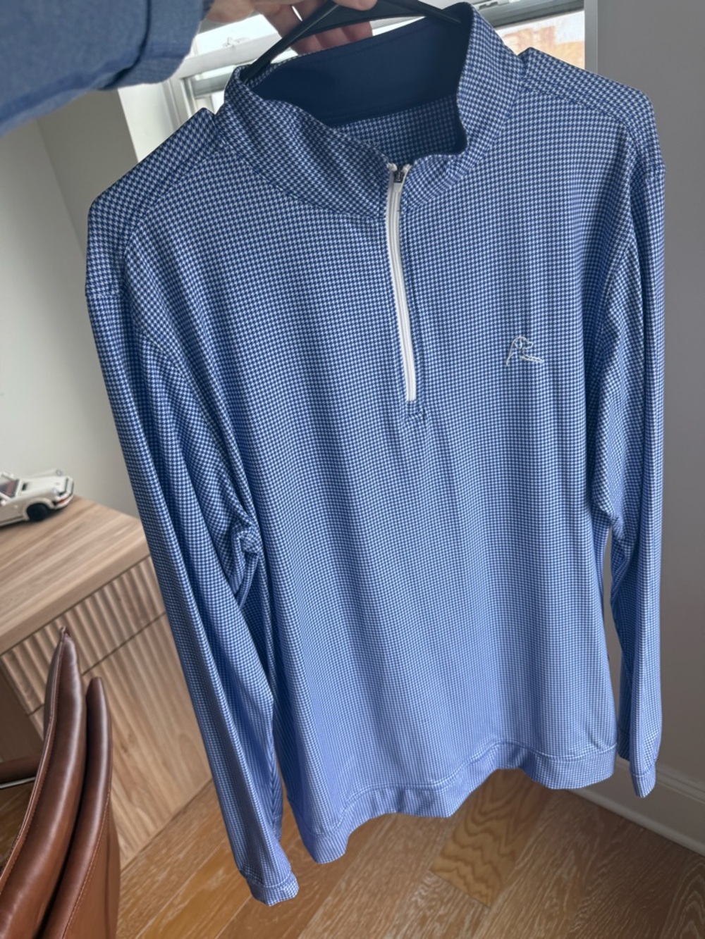 Rhoback Blue Micro-Check Quarter-Zip Pullover